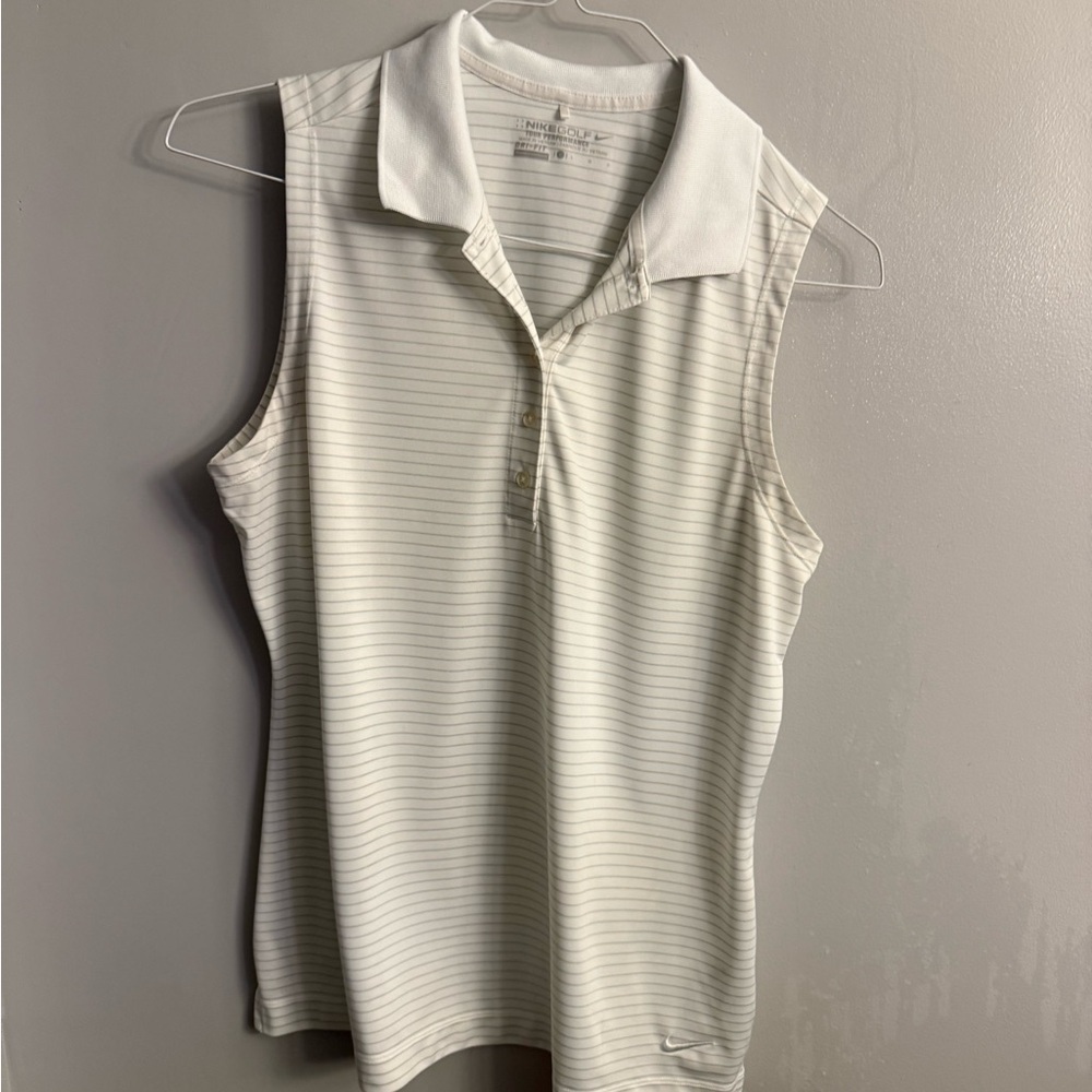 Nike Women's White and Gray Striped Sleeveless golf Top.